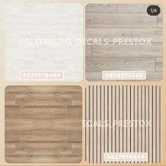 various types of wood flooring samples in different colors and sizes, including white brick