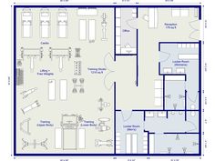 the floor plan for a home gym with two separate areas and one large room that is divided