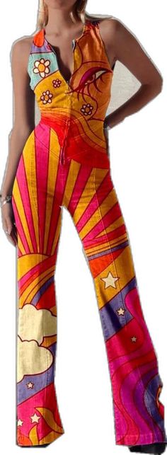 Retro Relaxed Fit Summer Pants, Multicolor High Waist Jeans For Summer, Retro Spring Printed Pants, Retro Printed Pants For Spring, Retro Printed Spring Pants, High Waist Multicolor Summer Jeans, Retro Jumpsuits And Rompers With Retro Print For Summer, Casual Graphic Print Jumpsuits And Rompers For Summer, Retro Printed Bottoms For Spring