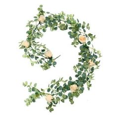 the letter s is made up of flowers and greenery with white roses on it