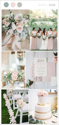 a collage of photos with flowers and greenery on the bottom, in shades of pink