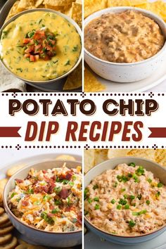 potato chip dip recipe collage with text overlay that says potato chip dip recipes