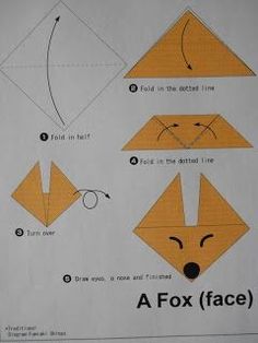 the instructions for how to make an origami fox with pictures and text on it