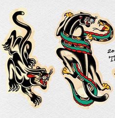 two black and green dragon tattoos on white paper with the words 2012 year of the rat