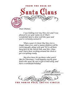 the front and back cover of santa claus's christmas letter to santa claus, from the desk of santa claus