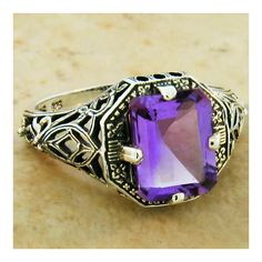 Vintage Estate Natural Amethyst Solitaire Filigree Ring. 925 Solid Sterling Silver. Stamped 925.  Excellent Condition/Like New. Classic Purple Filigree Jewelry, Classic Silver Amethyst Ring With Filigree, Classic Silver Filigree Amethyst Ring, Classic Amethyst Ring With Intricate Design, Classic Sterling Silver Amethyst Ring With Intricate Design, Sterling Silver Amethyst Promise Ring With Intricate Design, Heirloom Sterling Silver Purple Amethyst Ring, Heirloom Purple Amethyst Ring In Sterling Silver, Heirloom Sterling Silver Amethyst Ring