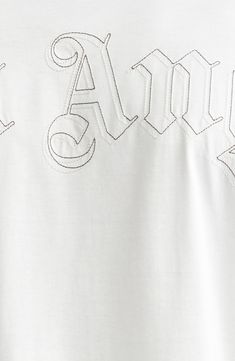 Double-stitched embroidered outlines of monograms and logos bring a tracing-practice look to the branding of this oversized, Italian-made cotton T-shirt. Crewneck Elbow-length sleeves Dropped shoulders 100% cotton Dry clean or machine wash, dry flat Made in Italy Designer Clothing White Relaxed Fit T-shirt With Letter Embroidery, Oversized Embroidered White Top, Oversized White Embroidered Top, Oversized Tops With Letter Embroidery For Streetwear, White Letter Embroidery T-shirt For Streetwear, Relaxed Fit Tops With Letter Embroidery For Streetwear, Tracing Practice, Embroidered Monogram, Oversize T Shirt