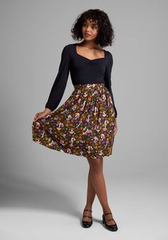 More Than Charming Skirt | ModCloth Maximalist Outfits, Simple Tunic, Cottage Core Fashion, Designer Plus Size Clothing, Maximalist Fashion, Button Mushrooms, Fashion 70s, Dark Academia Fashion, Plus Size Cocktail Dresses