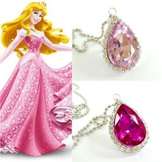 Princess Aurora Crystal Necklace, Sleeping Beauty Pink Teardrop Crystal Charm Fits Princess Aurora B Aurora Birthday, Disney Princess Necklace, Aladdin Broadway, Chain Headpiece, 1950s Jewelry, Mermaid Room, Hello Kitty Jewelry, Princess Necklace, Dragon Earrings