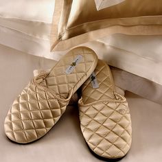 kumi kookoon Quilted Silk Slippers - Natural Linens Silk Slippers, Honeymoon Wear, Elegant Slippers, Luxury Slippers, Pink Icing, Bedroom Slippers, Fashion Slippers, Spa Experience, Silk Charmeuse