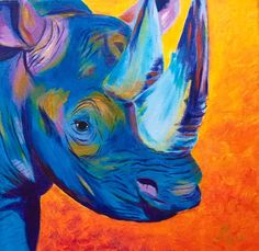 a painting of a rhinoceros on an orange background