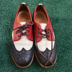 John Fluevog Shoes Womens 8 Wing Tip Derby Red White Blue 7th Heaven John Fluevog Shoes, Fluevog Shoes, 7th Heaven, John Fluevog, Shoes Womens, Retro Dress, Red White Blue, Red Blue, Derby