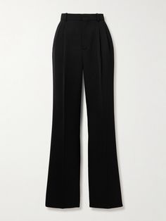 SAINT LAURENT's pants are destined to be the most worn in your wardrobe. They're made from black wool and cut in a slim-leg shape with a high-rise waist and extra long cuffs. Wear them with anything from shirts to slouchy knits. Black Suit Pants, Saint Laurent Shirt, Slim Leg Pants, Slim Fit Trousers, Suit Pants, Pleated Pants, Straight Leg Trousers, Slim Leg, Pants Straight