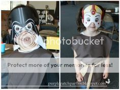 two pictures of children with masks on their faces