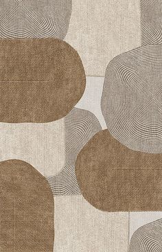 an area rug with circles on it in brown and white colors, along with a beige background