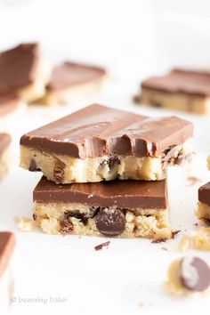 chocolate chip cookie bars stacked on top of each other