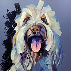 a painting of a dog with its mouth open