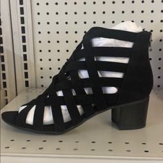 Strappy Black Wedges New In Box! Black Heels With Adjustable Stacked Heel, Adjustable Black Heels With Stacked Heel, Black Wedges, Womens Shoes Wedges, Wedges, Size 10, Women Shoes, Women Shopping, Black