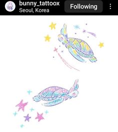 a drawing of a turtle flying through the air with stars on it's back