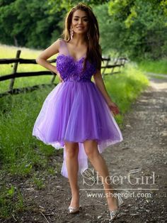 Short Purple Dress, Homecoming Dress Short, Dress With Flowers, Tulle Homecoming Dress, Two Piece Homecoming Dress, Short Homecoming Dress, Short Prom Dress, Custom Size Dresses, Purple Shorts