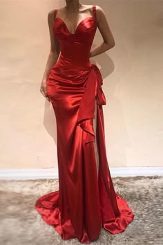 Chic Evening Dress, Prom Dress With Slit, Mermaid Evening Dress, Prom Dresses Sleeveless, Prom Dresses For Sale, Red Prom, Prom Dresses Online, Satin Prom Dress