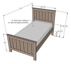 a bed frame with measurements for the headboard and foot board on top of it