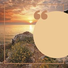 an image of a sunset over the ocean with a square frame in front of it