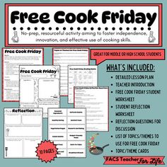 the free cook friday poster with instructions for students to learn how to cook and prepare their meals