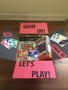 an image of a game on display in a room with stickers all over it