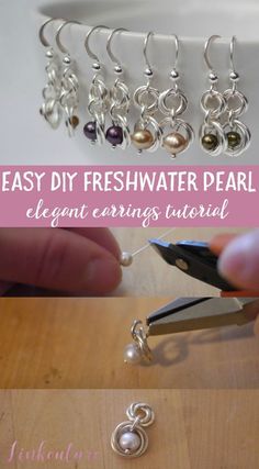 the instructions for how to make an easy diy fresh water pearl earrings with wire