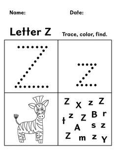 the letter z worksheet for children to learn how to write and draw letters