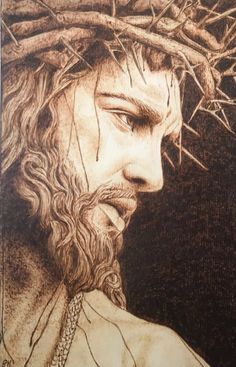 a drawing of jesus with crown of thorns on his head