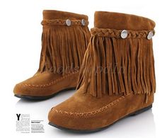 Womens Moccasin Bohemia Flats Fringe Tassel Faux Suede Ankle Boots Sz Us3.5-11.5 Boho Style Boots, Fringe Moccasin Boots, Boots Boho, Hippie Boots, Boho Boots, Bohemian Mode, Faux Suede Boots, Ankle Shoes, Mode Boho