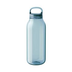 a large blue glass bottle with a metal lid on a white background, it is empty