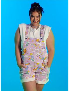 Care Bears Lavender Shortalls Plus Size Hot Topic Store, Care Bear Cousins, Clouds And Rainbows, Puffy Clouds, Care Bears Cousins, Bear Outfits, Plus Size Fits, Fun In The Sun, Care Bear