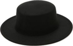 Classic Black Wide Brim Costume Hat, Black Fitted Flat Cap Felt Hat, Black Flat Cap For Party, Classic Black Mini Hat With Wide Brim, Black Wide Brim Costume Hat For Fall, Casual Black Flat Cap Felt Hat, Black Boater Hat With Flat Brim For Party, Black Wide Brim Hat For Fall, Black Fedora Mini Hat For Fall