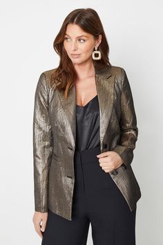 The gold jacquard blazer is the perfect choice for women who want to make a bold and stylish statement. Its metallic finish adds a touch of glamour to any outfit, making it ideal for both formal and casual occasions. With its impeccable tailoring and flattering fit, this blazer is designed to enhance your silhouette and boost your confidence. The gold jacquard blazer will ensure you stand out from the crowd in the most elegant and sophisticated way. Jacquard Blazer, Boost Your Confidence, Wide Fit Boots, Women's Coats & Jackets, Petite Dresses, Blazer Dress, Fashion Face, Denim Shop, Dress With Boots