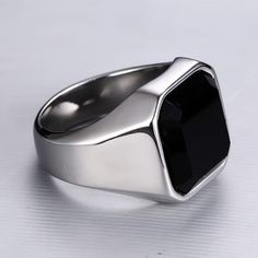 NATURAL BLACK ONYX GEM WEDDING BAND RING PERFECT PROMISE GIFT FOR HIM MATERIAL-925 Sterling Silver GEMSTONE- Black Onyx GEMSTONE COLOR- Black GEMSTONE SHAPE- Octagon Shape GENDER- Male,Female BIRTHSTONE- December JEWELRY TYPE- Ring HEALING PROPERTIES OF GEMSTONE- A powerful protection stone, Black Onyx absorbs and transforms negative energy, and helps to prevent the drain of personal energy. Black Onyx aids the development of emotional and physical strength and stamina, especially when support i Formal Rectangular Stainless Steel Signet Ring, Formal Stainless Steel Rectangular Signet Ring, Black Stainless Steel Engraved Ring As Gift, Black Stainless Steel Engraved Ring For Gift, Minimalist Black Engraved Promise Ring, Black Stainless Steel Couple Rings For Promise, Black Stainless Steel Signet Promise Ring, Modern Stainless Steel Wedding Rings, Formal Stainless Steel Rings With Polished Finish