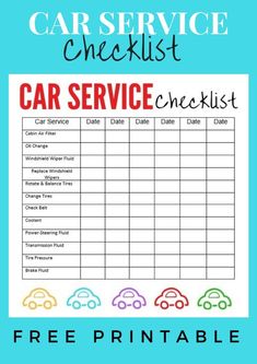 a car service checklist with the words free printable