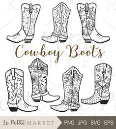 cowboy boots with floral designs on them and the words cowboy boots in different font styles