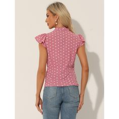 An easy choice for work or daily wear. Feminine polka-dot prints dance on this flutter-sleeve blouse which is finished with a tie neck. Flare sleeves bring a feminine flutter to this blouse with a charming pussycat bow at the front for an office lady look. This tie-neck blouse is the Monday meeting top that you never knew you needed. Pink Fitted Top With Flutter Sleeves, Fitted Printed Blouse With Flutter Sleeves, Printed Fitted Blouse With Flutter Sleeves, Fitted Printed Blouse With Ruffle Sleeves, Printed Fitted Blouse With Ruffle Sleeves, Fitted Flutter Sleeve Tops For Work, Fitted Tops With Flutter Sleeves For Workwear, Pink Fitted Blouse With Flutter Sleeves, Fitted Polka Dot Top With Short Sleeves