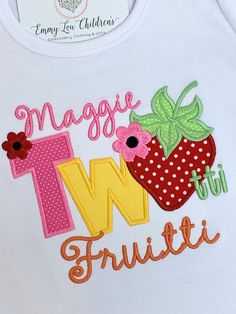 Super Cute Twotti Fruitti Birthday Applique Shirt! Absolutely adorable! Perfect for a 2nd Birthday Party! This shirt is completely customizable to whatever colors you like -great gift idea or just because it is cute item. Included is the addition of your child's name. Many more fabrics available. An email will be sent confirming order prior to any work beginning. Please allow 1-2 weeks for item to ship: If needed sooner, please convo me, depending on work load may be possible with an extra charg Cute Red Tops For First Birthday, Cute Red Top For First Birthday, Cute Tops With Name Print For Birthday Gift, Cute Red Top For Birthday, Twotti Fruitti, Second Birthday Shirt, Lion Birthday, Fruit Shirt, 2nd Birthday Shirt