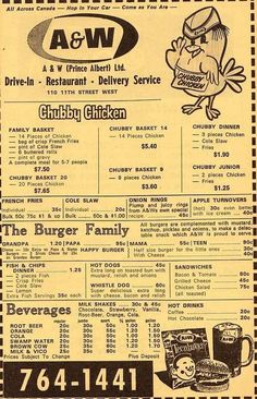 an old ad for a restaurant called the burger chicken, featuring cartoon characters on it