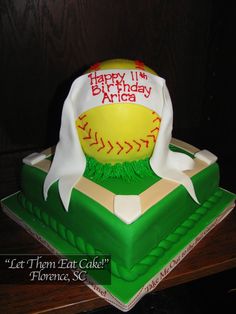 a baseball themed birthday cake on a table