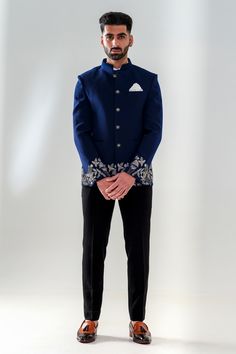 Shop for these amazing collections of Blue Japanese Polyester Embroidery Flower Sequin Jodhpuri Set For Men by Amrit Dawani online at Aza Fashions. Festive Long Sleeve Floral Bandhgala, Fitted Long Sleeve Bandhgala With Floral Embroidery, Wedding Bandhgala With Floral Embroidery And Long Sleeves, Designer Long Sleeve Nehru Jacket With Intricate Embroidery, Reception Sherwani With Floral Embroidery And Long Sleeves, Designer Long Sleeve Nehru Jacket With Embroidery, Long Sleeve Sherwani With Floral Embroidery For Reception, Floral Embroidered Sherwani For Reception With Long Sleeves, Designer Long-sleeve Embroidered Nehru Jacket