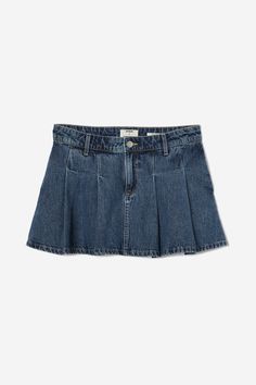 Pleated Denim Mini Skirt Pleated Denim Blue Cotton Skirt, Denim Blue Cotton Pleated Skirt, Pleated Denim Skirt For Fall, Pleated Medium Wash Cotton Denim Skirt, Pleated Denim Mini Skirt, Denim Pleated Skirt, Pleated Denim Skirt, Pleated Denim, Flared Leggings