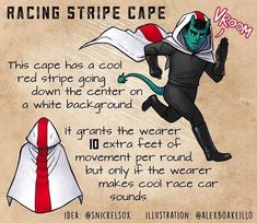 an image of a cartoon character running with a scarf around his neck and the caption reads racing strip cape