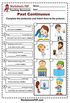 worksheet with pictures and words to help students learn past continuous tenses in english