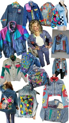 a collage of denim jackets and jackets with different designs on them, including one woman's jacket