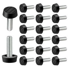 an assortment of screws and nuts on a white background